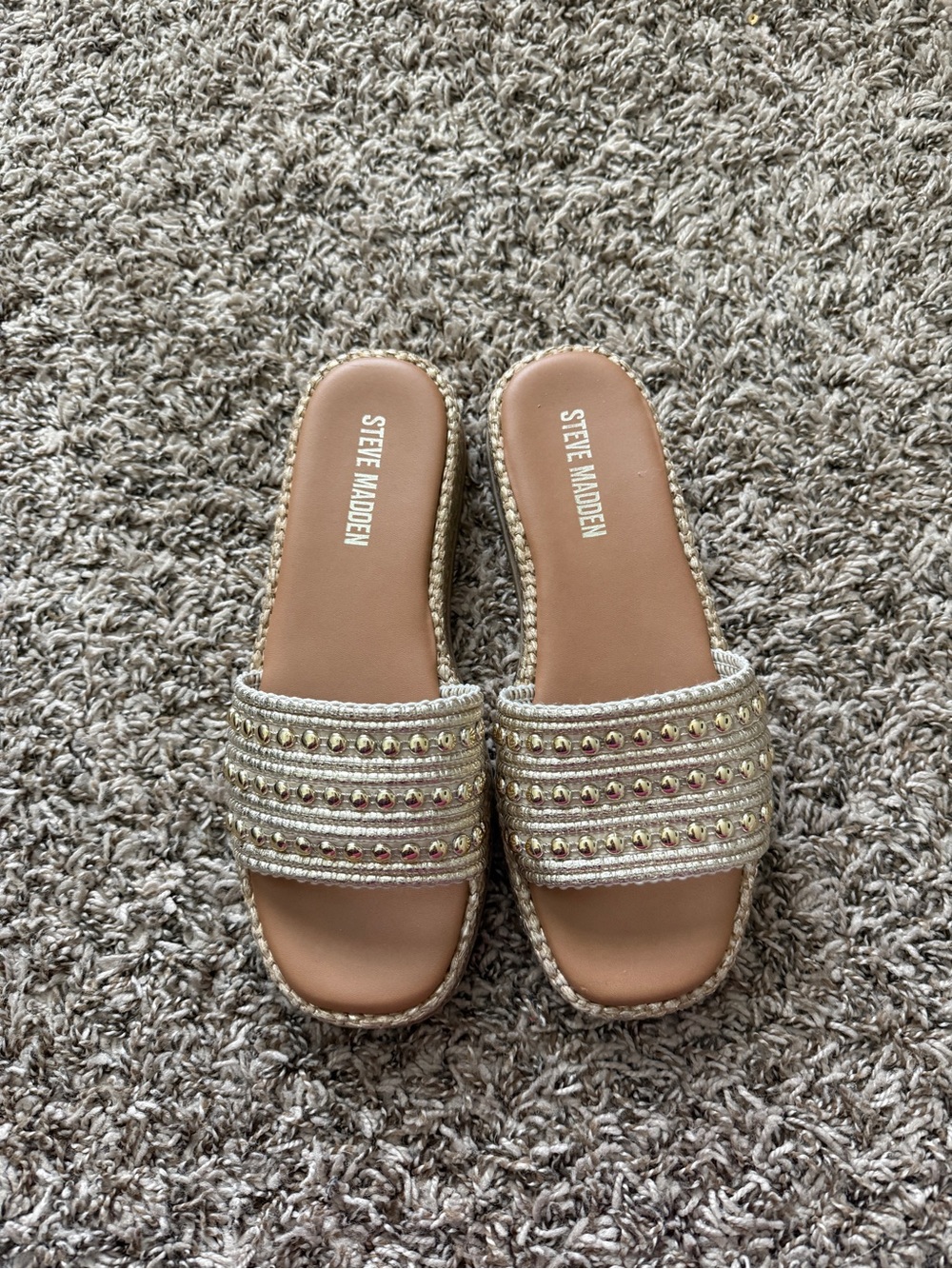 Steve Madden Metallic Gold Beaded Slide Mules